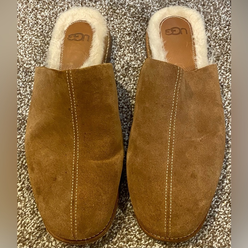 UGG CHATEAU SLIP-ON CHESTNUT SUEDE TOSCANA SHEEPSKIN SLIPPERS SIZE US 7 WOMEN
